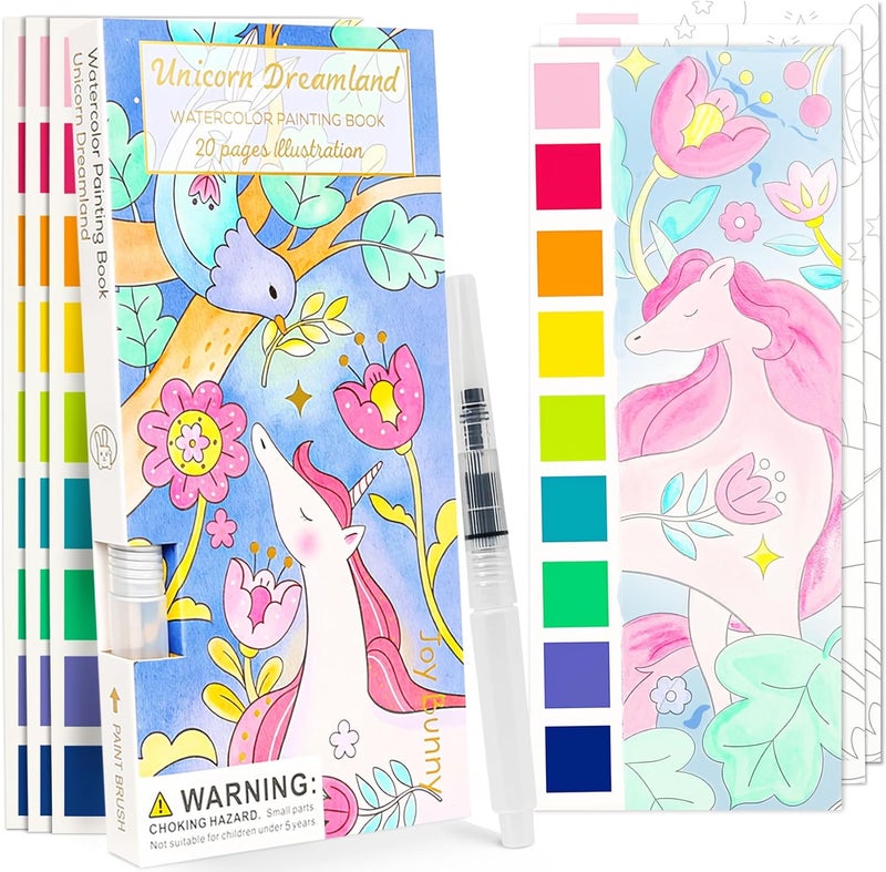ROOCHKD Watercolor Painting Coloring Books Pocket Watercolor Paint Bookmarks, Mess Free Paint with Water Set, Travel Class Activities Art Party Favors Exchange Birthday Gifts for Kids (Unicorn Dream) - Image 1
